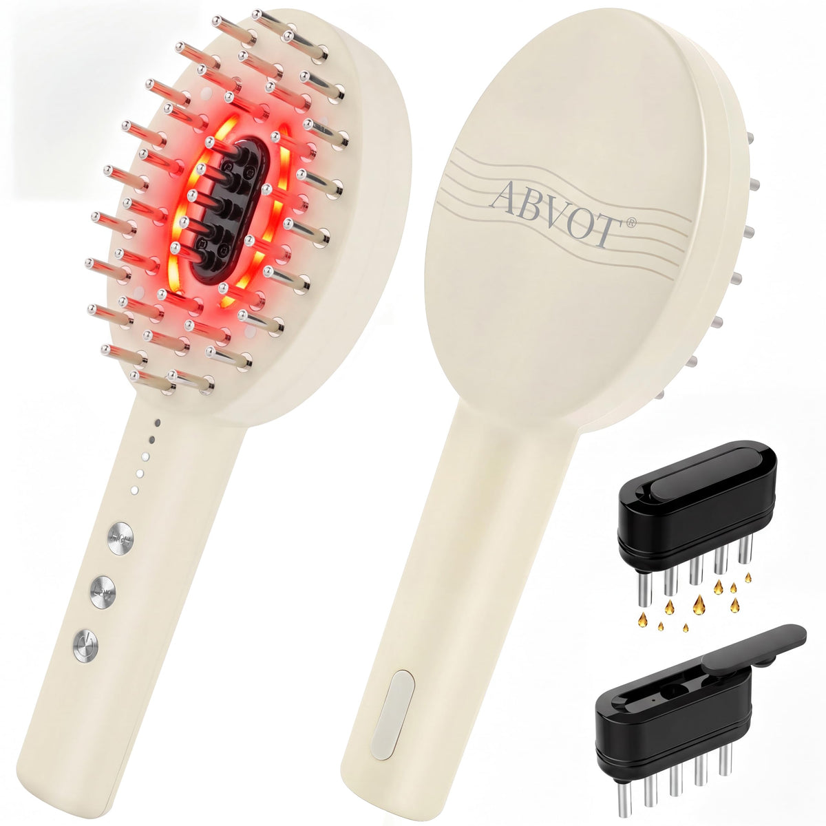 Scalp Oil Applicator with Electric Scalp Massager, Red Light Brush(beige)