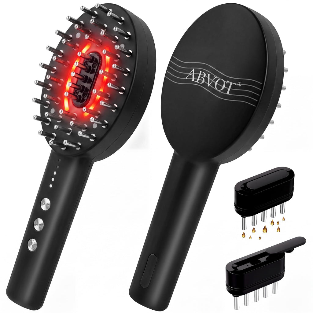 Scalp Oil Applicator with Electric Scalp Massager, Red Light Brush(Black)
