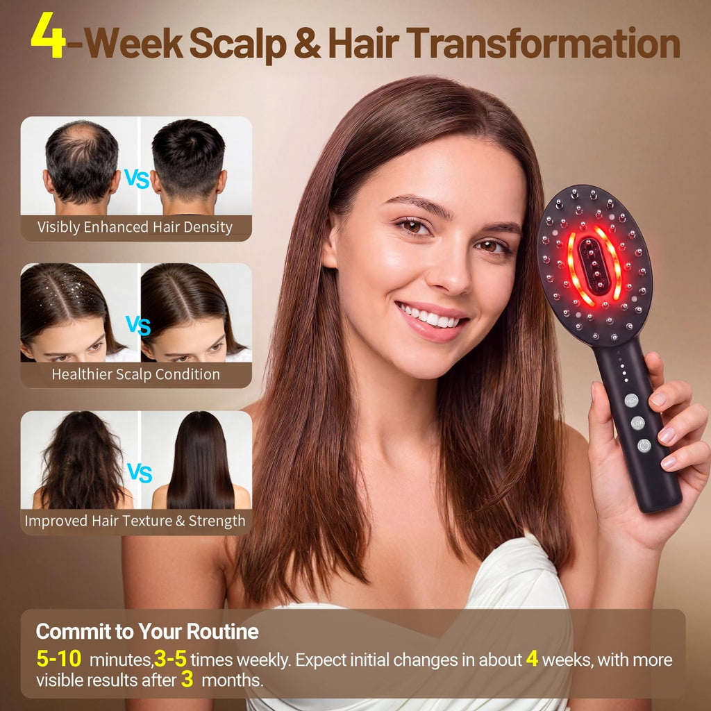 Scalp Oil Applicator with Electric Scalp Massager, Red Light Brush(Black)