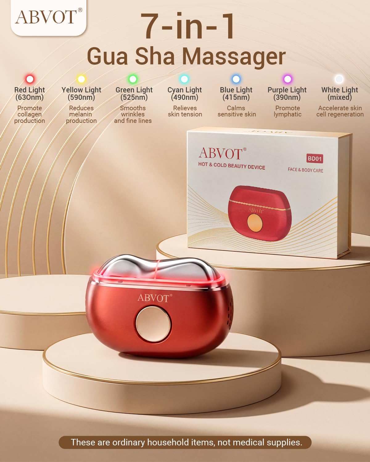 7-in-1 Electric Gua Sha Facial Massager, Facial Tool Device with Hot & Cold Modes, 7 Color LED Lights, 3 Vibration Settings