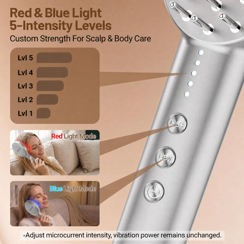 Scalp Oil Applicator with Electric Scalp Massager, Red Light Brush(Silver)
