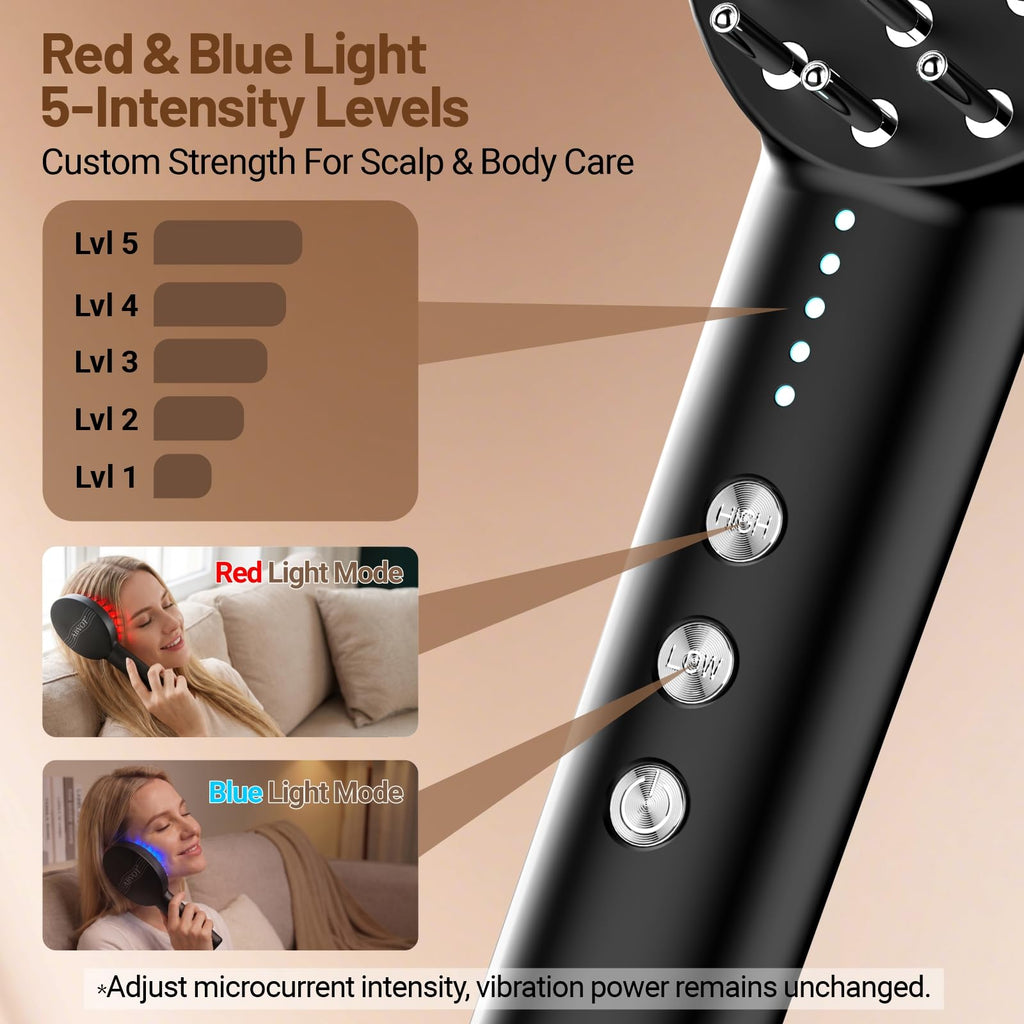 Scalp Oil Applicator with Electric Scalp Massager, Red Light Brush(Black)