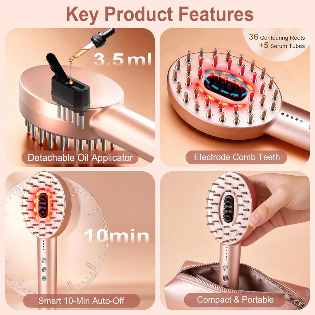 3-in-1 Electric Scalp Massager with Hair Oil Applicator, Vibrating Massage Tool for Scalp/Face/Body Relaxation, Portable Hair Brush, Scalp Massage Comb for Home & Travel