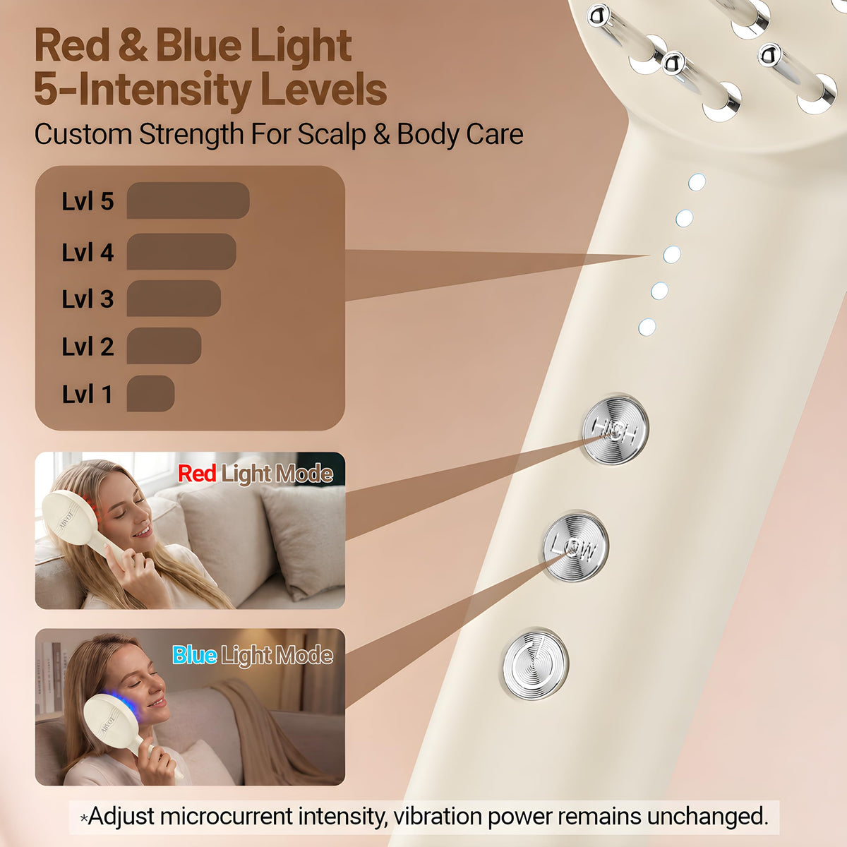 Scalp Oil Applicator with Electric Scalp Massager, Red Light Brush(beige)