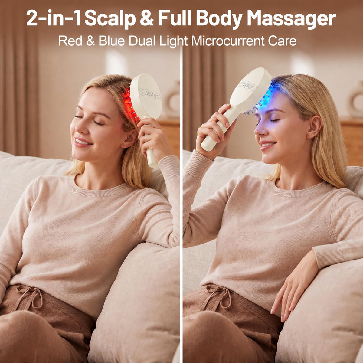 Scalp Oil Applicator with Electric Scalp Massager, Red Light Brush(beige)