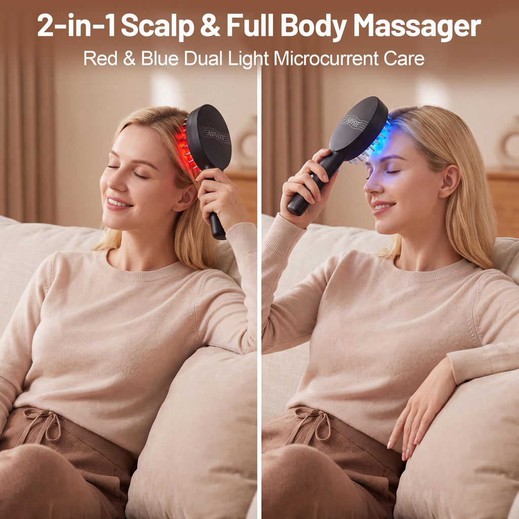 Scalp Oil Applicator with Electric Scalp Massager, Red Light Brush(Black)