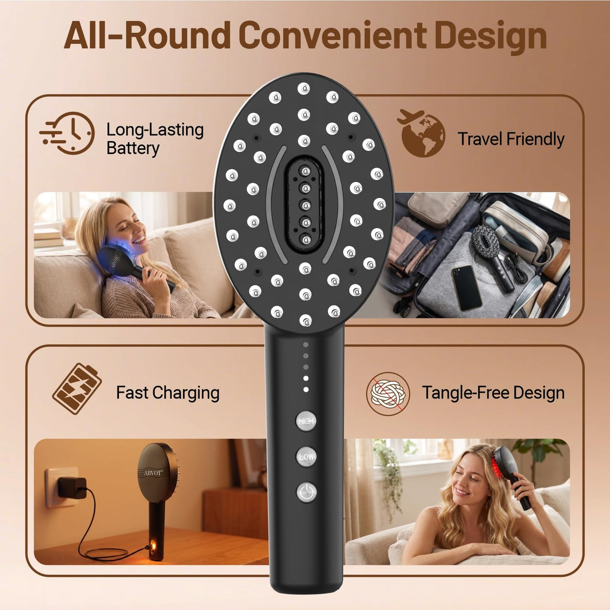 Scalp Oil Applicator with Electric Scalp Massager, Red Light Brush(Black)