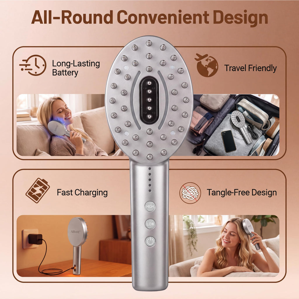 Scalp Oil Applicator with Electric Scalp Massager, Red Light Brush(Silver)