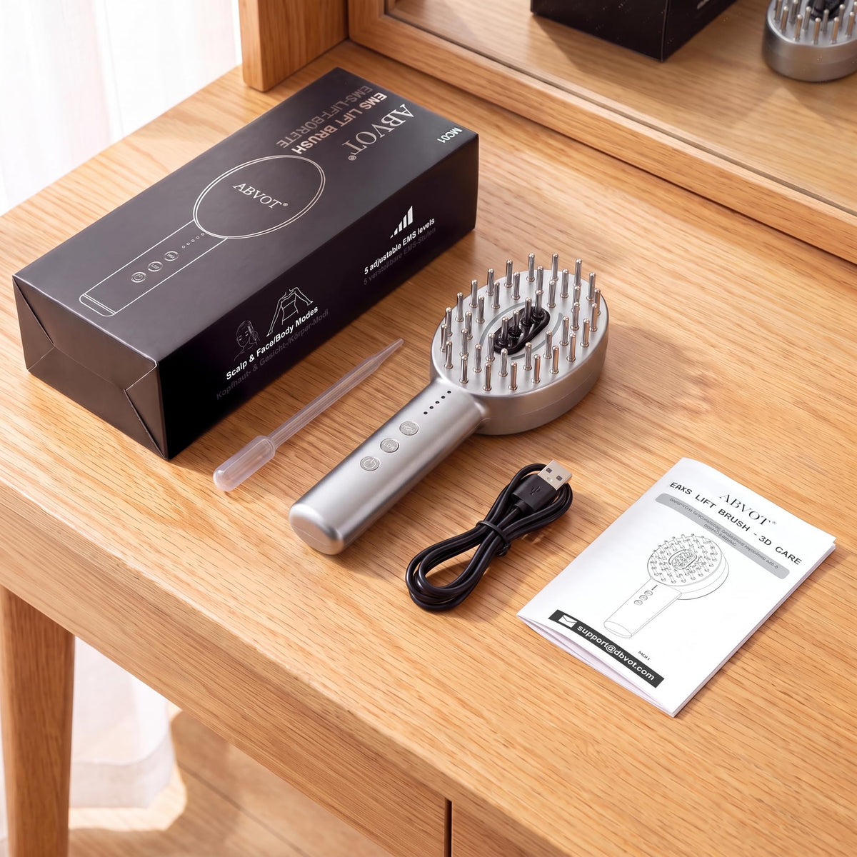 Scalp Oil Applicator with Electric Scalp Massager, Red Light Brush(Silver)