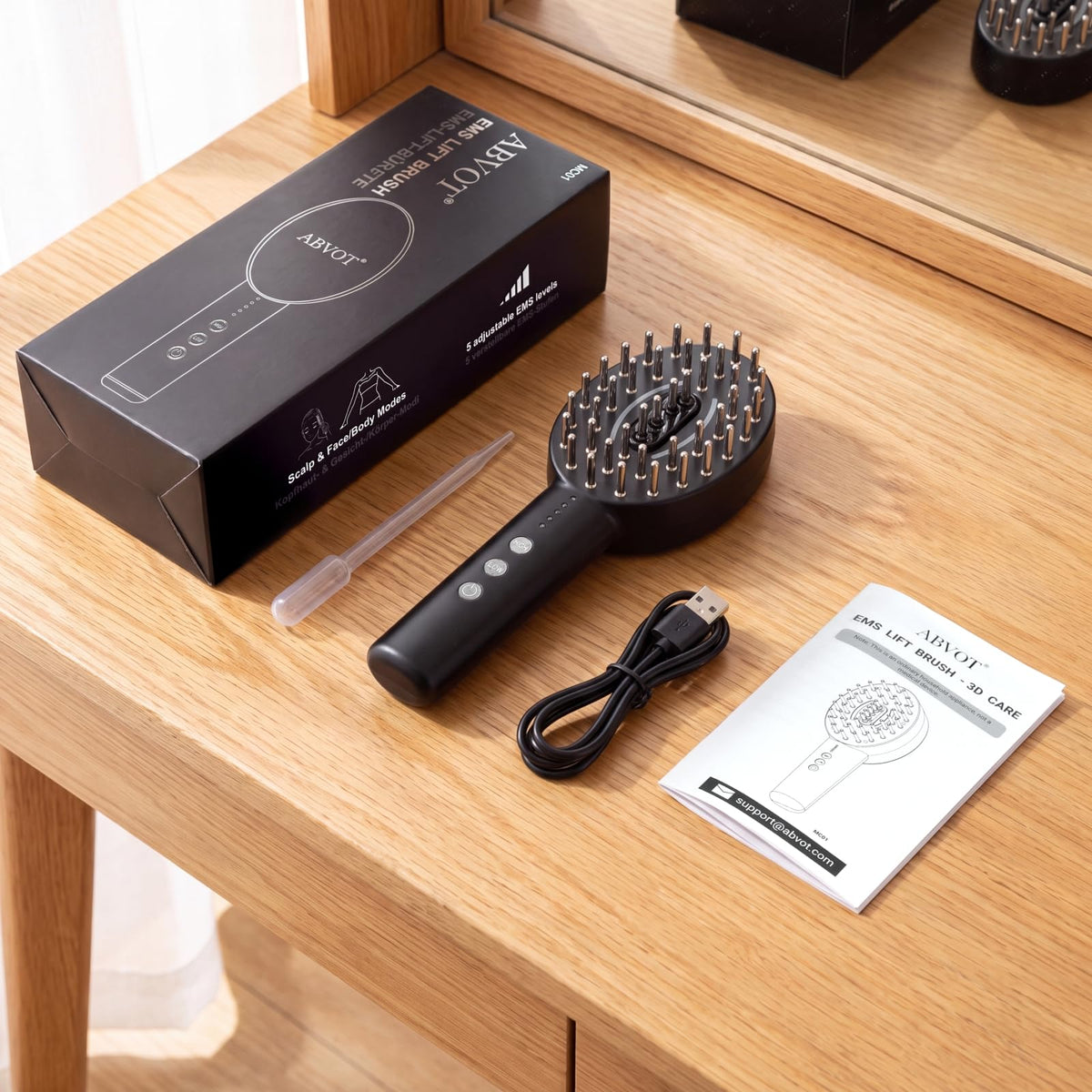 Scalp Oil Applicator with Electric Scalp Massager, Red Light Brush(Black)